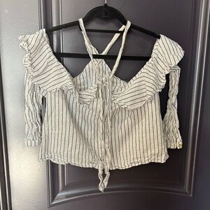 Giani Bernini Black and White Striped Ruffle Blouse
